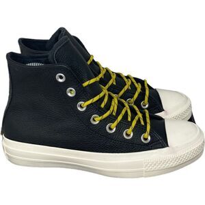 Converse CTAS HI Women's Size 6 Men's 4 Black Sneaker Yellow Laces High Top